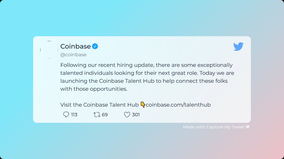 Coinbase Talent Hub Announcement
