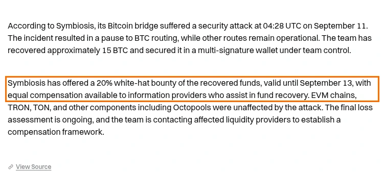 Gate report of Symbiosis recovery and bounty